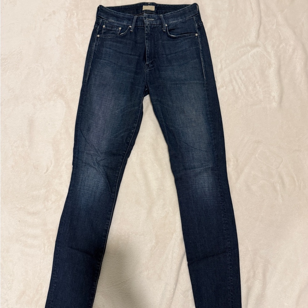 MOTHER High Waisted Looker Ankle Fray Jeans - Deep Indigo